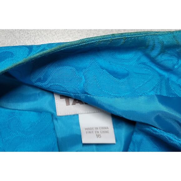 TanJay Blue Embossed Floral Print Open Front Blazer 16 Lined Ruched Sleeves Soft - Picture 4 of 7